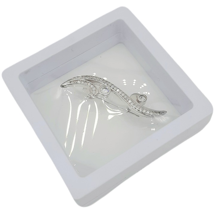 Brosa Argint 925 tip frunza stilizata ilinca 5 cm cu pietre de zirconiu