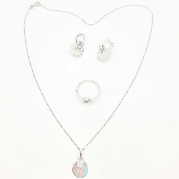 Set Argint 925 cu pietre de zirconiu, Cercei, Pandant, Inel marime 17