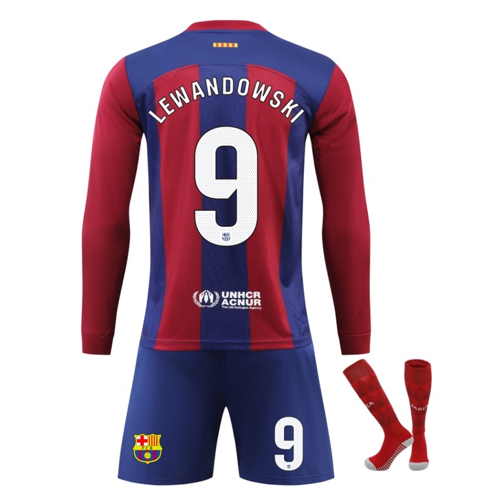 Echipament sportiv copii Barcelona Lewandowski Fotbal Tricou Set, Albastru