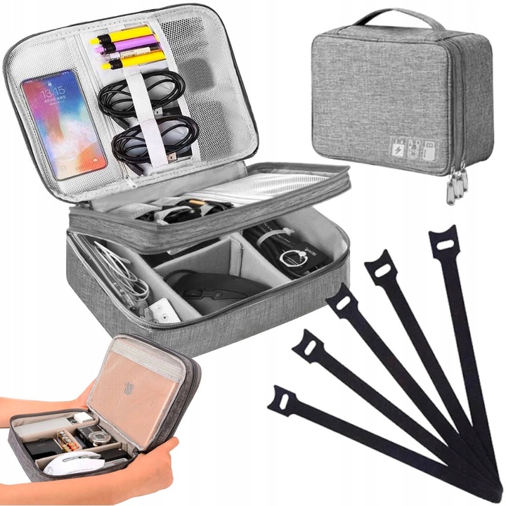 Husa Depozitare Cabluri si Accesorii Electronice, Mardil, 28x21x10cm, Gri
