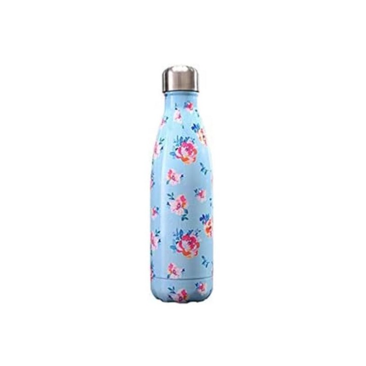 Sticla din otel inoxidabil pentru apa pana la 12 ore cald si rece pana la 24 de ore, floral blue,500 ml, Boolavard