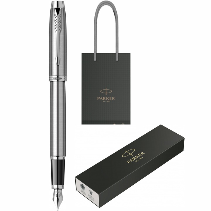 Stilou Parker IM Royal Essential Stainless Steel CT cu gravura si punga