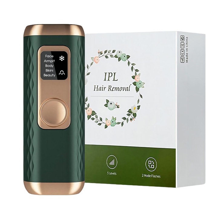 Epilator IPL, 5 Trepte intensitate, Verde