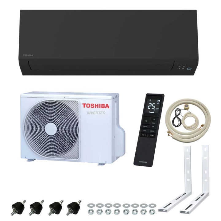 Pachet aer conditionat Toshiba Edge Black Inverter - 12000 Btu + kit complet de montaj Eastshop