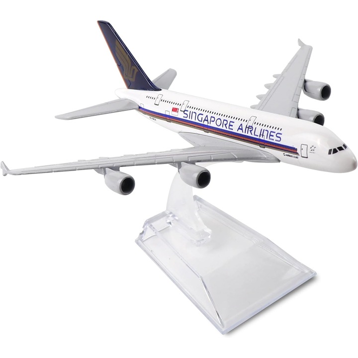 Модел на самолет Airbus A380 на Сингапурските авиолинии, метал, 16 см, Мащаб 1:400