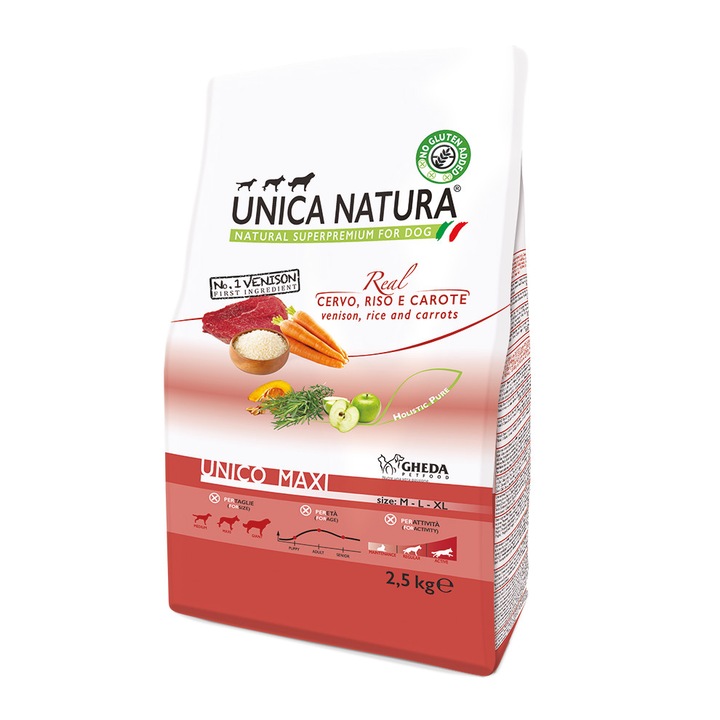 Hrana uscata Natura Unica caini talie mare cu Cerb, orez si morcovi 2, 5kg