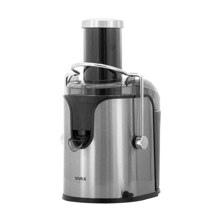 Storcator de fructe si legume, VIVAX AJ-800, putere 800 W, diametru tub 7.5 cm, recipiente de suc si pulpa, Inox, Argintiu
