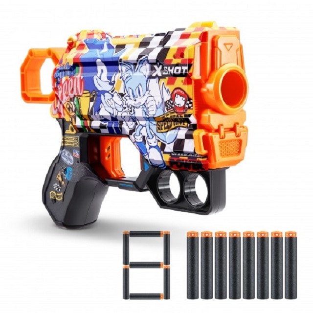 Jucarie Pistol X−Shot Skins Menace, Sonic, Super Speed, 8 cartuse
