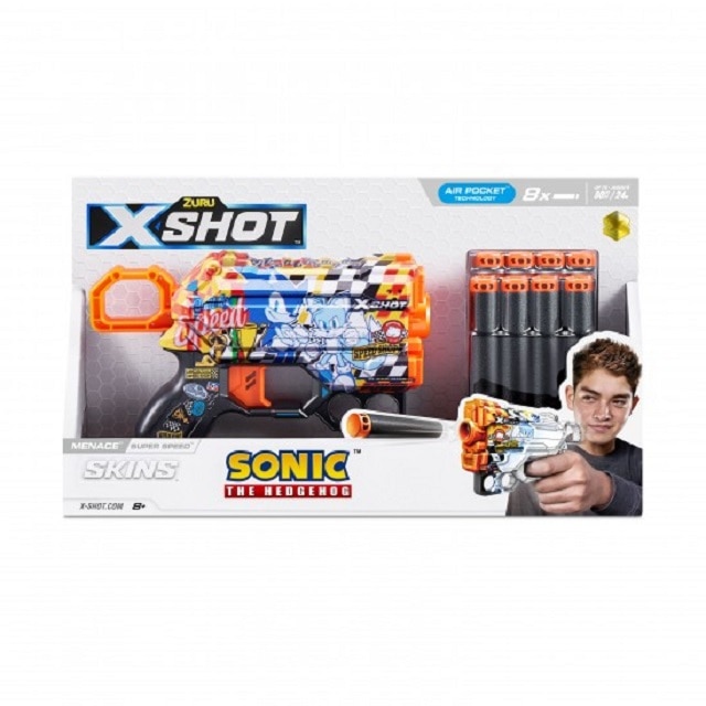 Jucarie Pistol X−Shot Skins Menace, Sonic, Super Speed, 8 cartuse