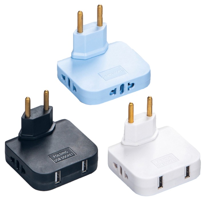 Set 3 adaptoare priza, Multifunctionale, stecher priza cu rotire 180°, 2500W/10V, pentru spatii inguste, Multicolor