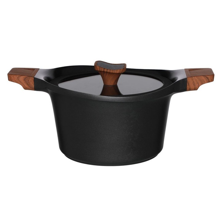 Oala Maku din aluminiu turnat cu capac din sticla, 3 L, 22.5 cm, rezistenta la caldura 150 grade, maner bakelite