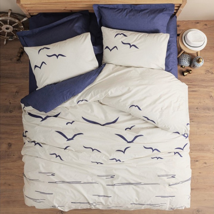 Спално бельо за 2 човека, Cottonbox, Larum, Navy blue, 100% памук, 4 бр.