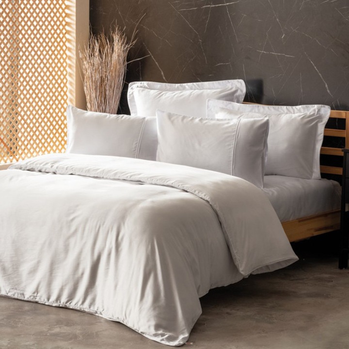 2 személyes ágynemű, Cottonbox, Selymes, Fehér, Satin Deluxe, 6 db