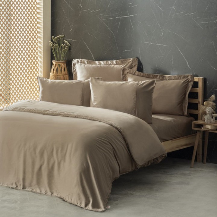 Cottonbox, Ágynemű 2 fő részére, King Size, Selymes, Bézs, Szatén Deluxe, 6 db