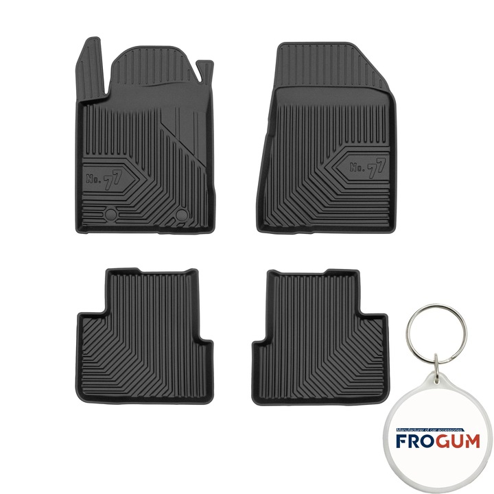 Set 4 covorase auto din cauciuc tip tavita Premium 3D pentru Lancia Delta III Hatchback, an fabricatie 2008 - 12.2014 si breloc Frogum