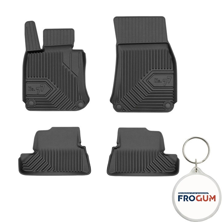 Set 4 covorase auto din cauciuc tip tavita Premium 3D pentru BMW Seria 6 E64 Cabrio, an fabricatie 2003 - 2010 si breloc Frogum