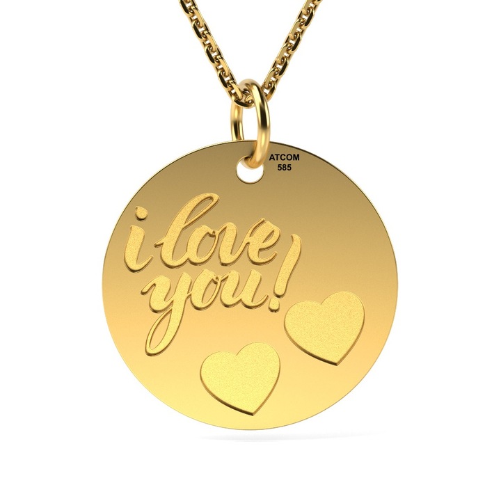 Colier din aur galben model I love you cu inimioare