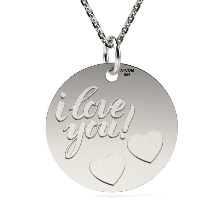 Colier din aur alb model I love you cu inimioare