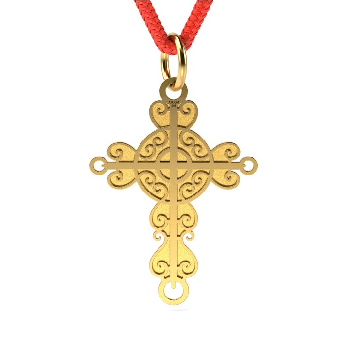 Pandantiv din aur galben cu snur model Cruce crestina