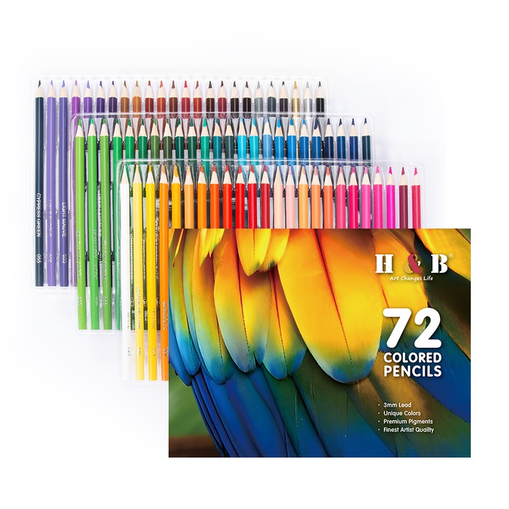 Set Profesional de Creioane Colorate - 72 Culori Vibrante, Varf Fin de 3mm, Pigmenti Premium