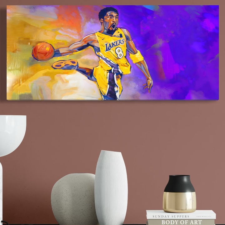 Tablou Canvas Premium, LuxCanva® B1052, Kobe Bryant, 40 X 60 CM, Panza Bumbac 100% 400g/m2, Sasiu Lemn, Camera copii, Lakers, Baschetbalist, American, NBA, Culori Vibrante