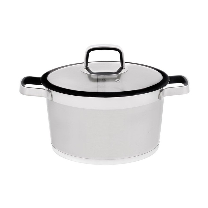 Стоманена тенджера с капак от стъкло Maku 4,5 L 26 см, многослойно дъно, с маркировка за измерване
