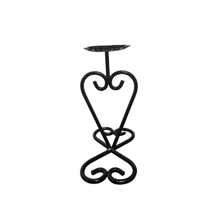 Fém gyertyatartó, fekete, 15 cm