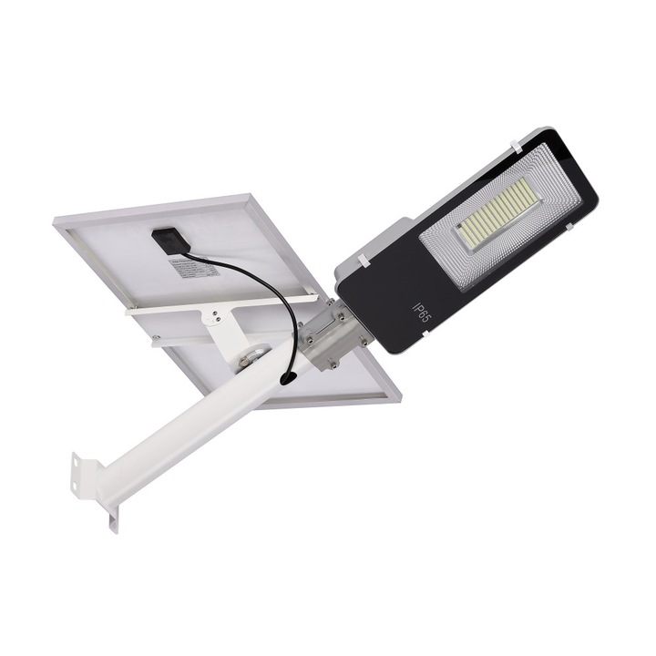 Corp Stradal din aluminiu cu Panou Solar Monocristalin Detasabil 6V, 23W si telecomanda, 200W, 6500k, IP65, 490 x 210 x 40mm