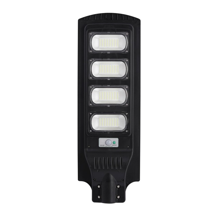 Corp Stradal din aluminiu cu Panou Solar Monocristalin Integrat si telecomanda, 200W, 6500k, IP65, 720 x 240 x 55mm