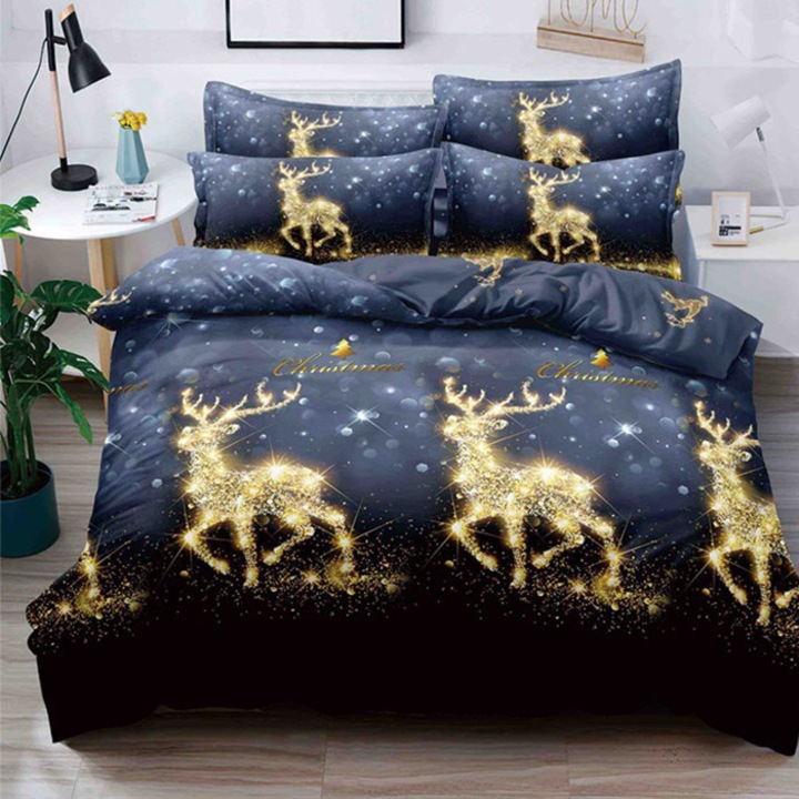 Lenjerie de pat pentru 1 Persoana, Dormy, Mos Craciun Jolly V45, Finet, 4 piese