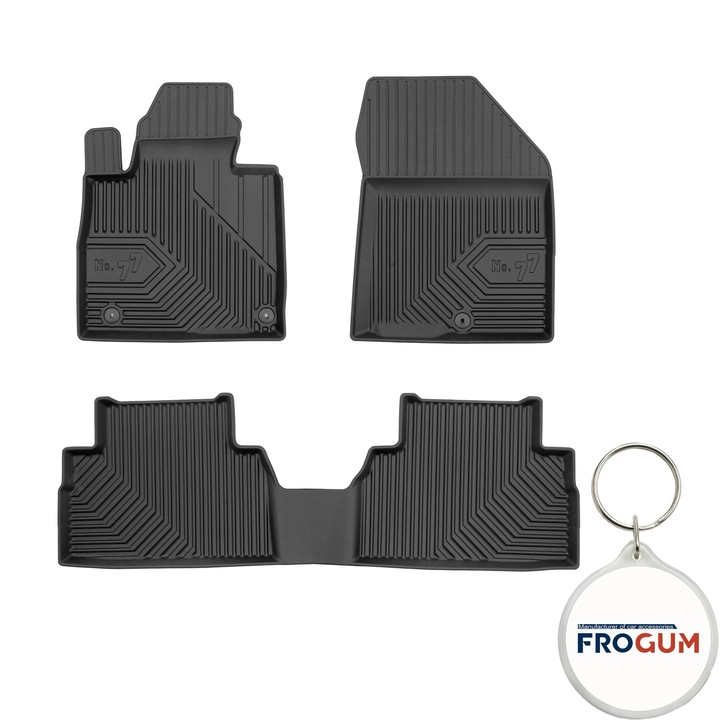 Set 3 covorase auto din cauciuc tip tavita Premium 3D pentru Hyundai Santa Fe IV SUV, an fabricatie 08.2018 - 2020 si breloc Frogum
