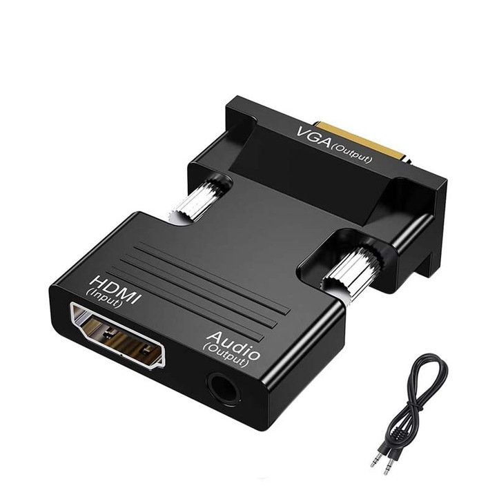 Adaptor, HDMI la VGA, cu port audio, Full HD, Negru