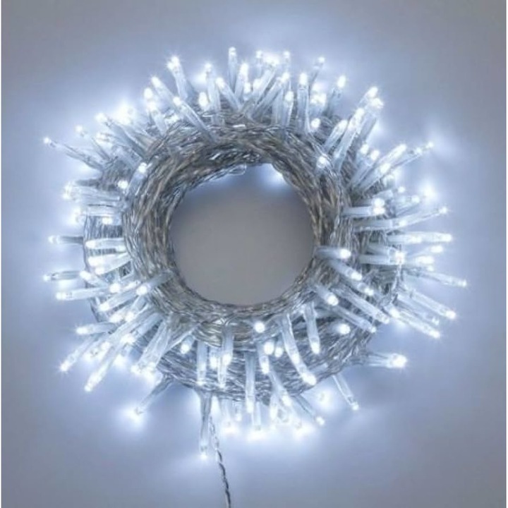 Lumini de Craciun, lumina alba rece, LED, 10m