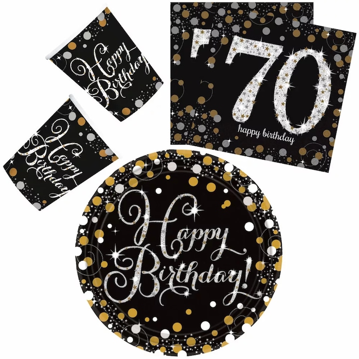 Парти комплект Happy Birthday 70 с чиния 23 см 32 бр. (златни)