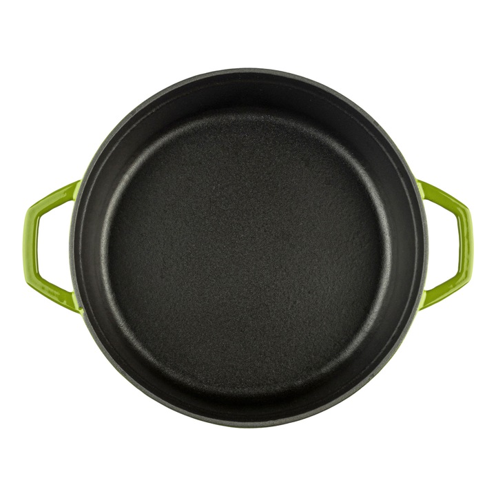 Oala de fonta emailata, Hosse, 28 cm, cu capac, verde, ingusta