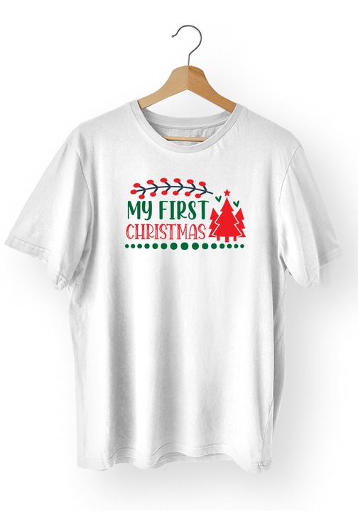 Дамска тениска Коледа A731-My first christmas-01, Памук, Бял, XS