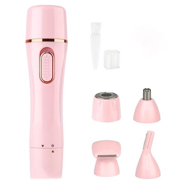 Trimmer facial, Vaxiuja, 4in1, Incarcare USB Type-C, Rezistent La Apa, 8000 RPM, Barba, Cap, Inghinal, Fara fir, ABS, Roz