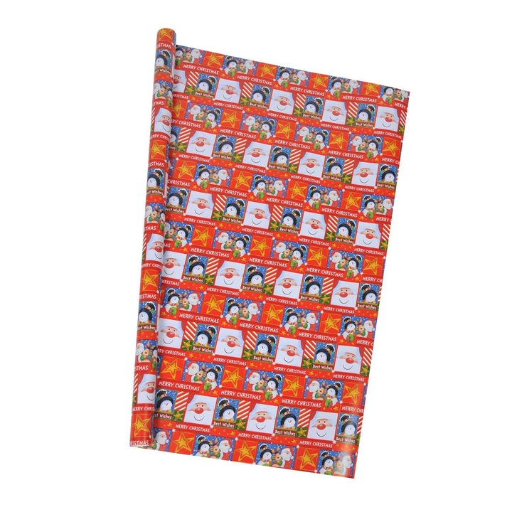 Shopiens Коледна хартия за опаковане на подаръци, Червена ролка с Дядо Коледа, 70 x 300 cm