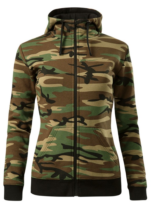 Hanorac pentru Dama, Camouflage, 65% Bumbac, Croiala Cambrata, Buzunare Tip Marsupiu, Gluga Captusita cu Snur, Maro