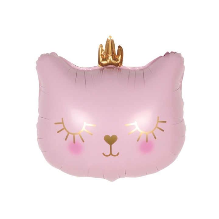 Balon party, folie metalizata roz, auriu, 59x49 cm, pisica