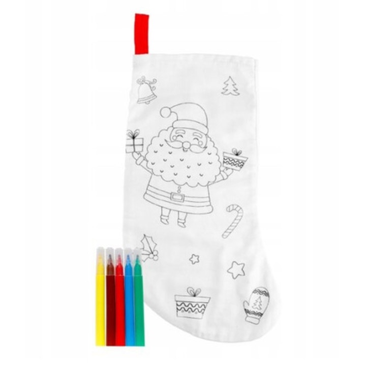 Set creativ pentru copii, Ciorap de colorat si carioci , 25 x 42 cm, Multicolor