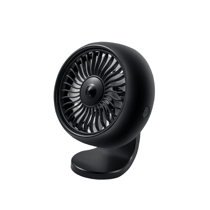 Mini ventilator auto, Sunmostar, 12 cm x 9 cm x 5.5 cm, 3 trepte de viteza, USB, Negru