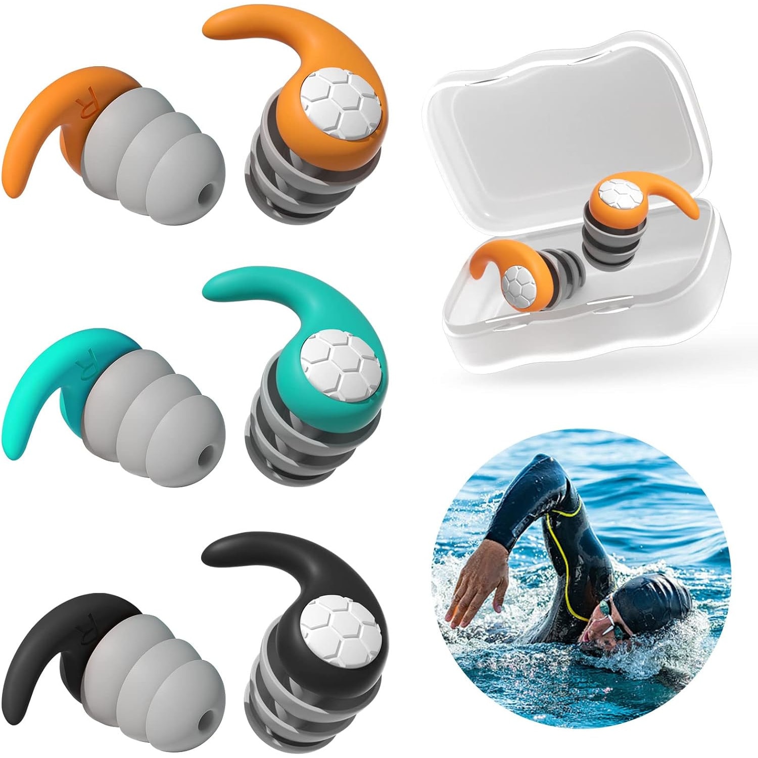 Cele Mai Bune Dopuri De Urechi Pentru Inot Set 3 Dopuri de urechi pentru inot, Sunmostar, Silicon, Multicolor