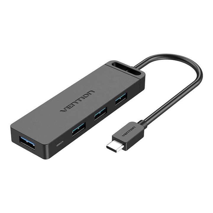 Hub, Vention, USB-C 3.0, 4 порта, 1 м, черен