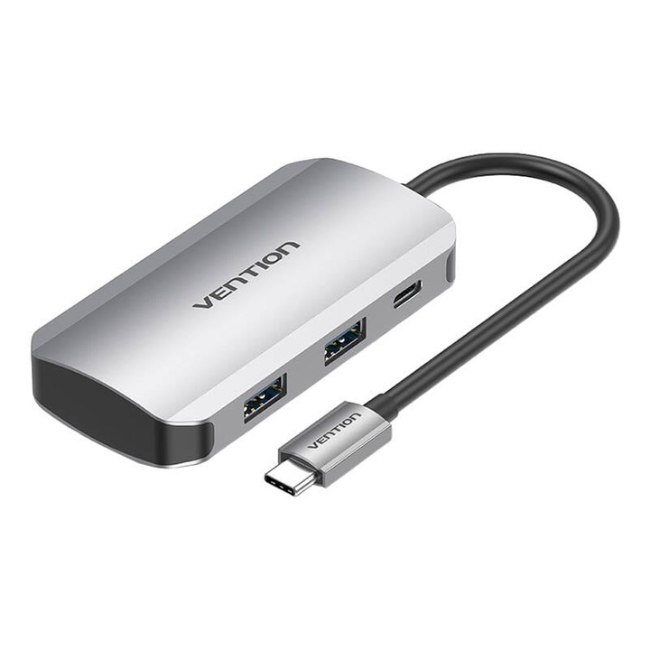 Докинг станция, Vention, USB-C, 4xUSB3.0, PD, 0,15 м, Сив