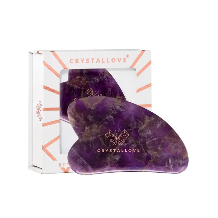 Placa de masaj facial gua sha ametist, CRYSTALLOVE