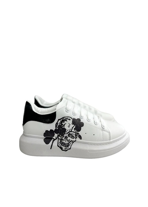 Дамски кецове, ежедневни, FCL705, бели с черен принт, Бял, 36