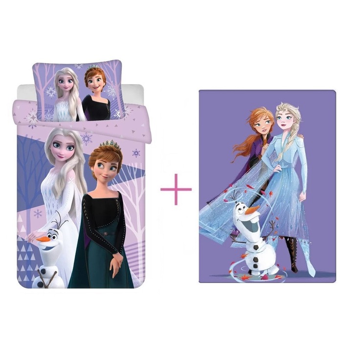 Комплект за детско легло Disney Frozen и поларено одеяло (лилаво)