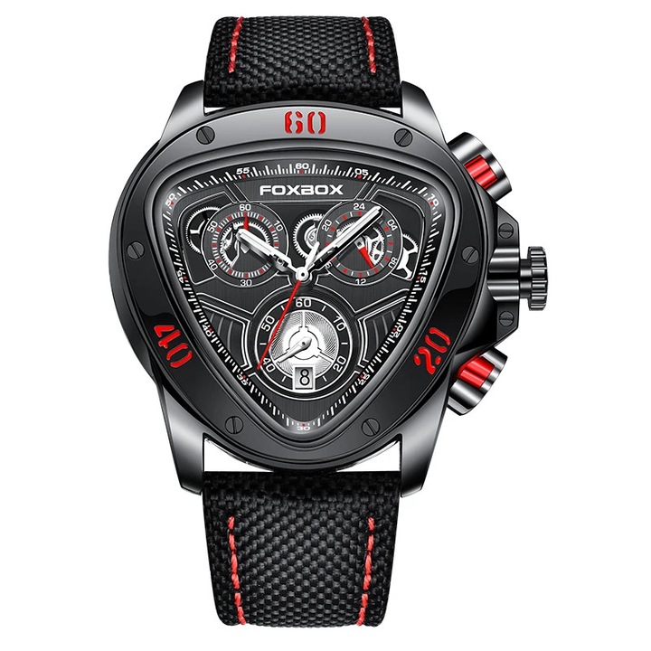 Мъжки часовник Lige Luxury Sport Watch, Водоустойчив, Неръждаема стомана, Черен/Червен