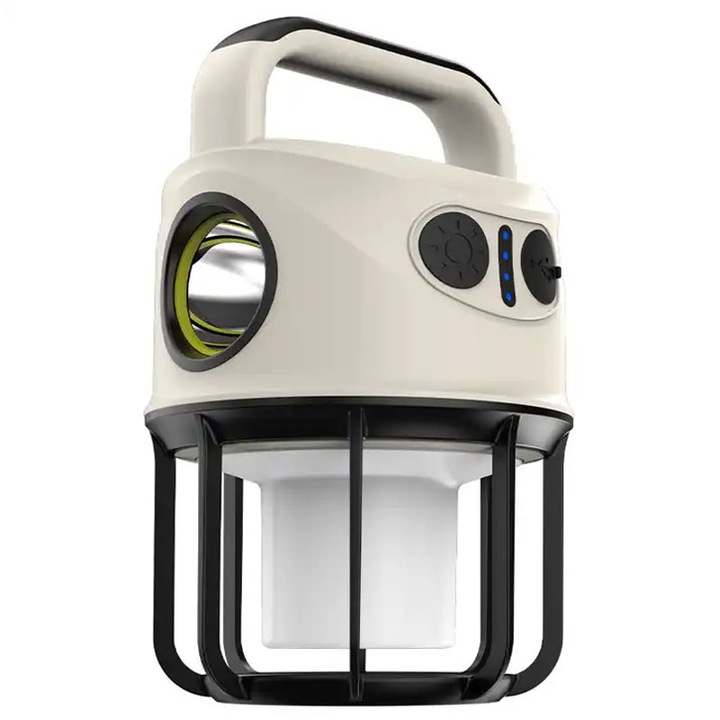 Lanterna LED portabila, tip felinar, NEXTLY, doua surse de lumina, functie flash, luminozitate reglabila, reincarcabila, lumina calda si rece, functie powerbank, afisaj nivel baterie